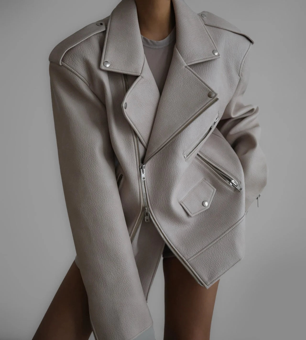 Cream Leather Jacket