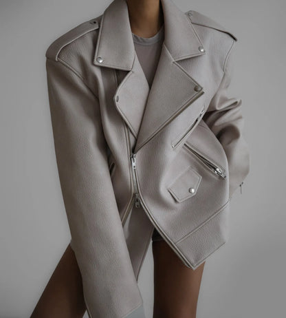 Cream Leather Jacket