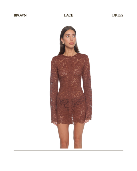 princess polly baby blue dress 309-14 AMBER elegant long lace dress with a neckline - chocolate